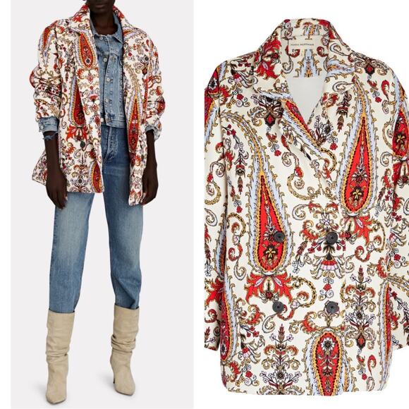 Mara Hoffman Levine Paisley Quilted Double Breasted Coat Size 2X - Picture 1 of 11